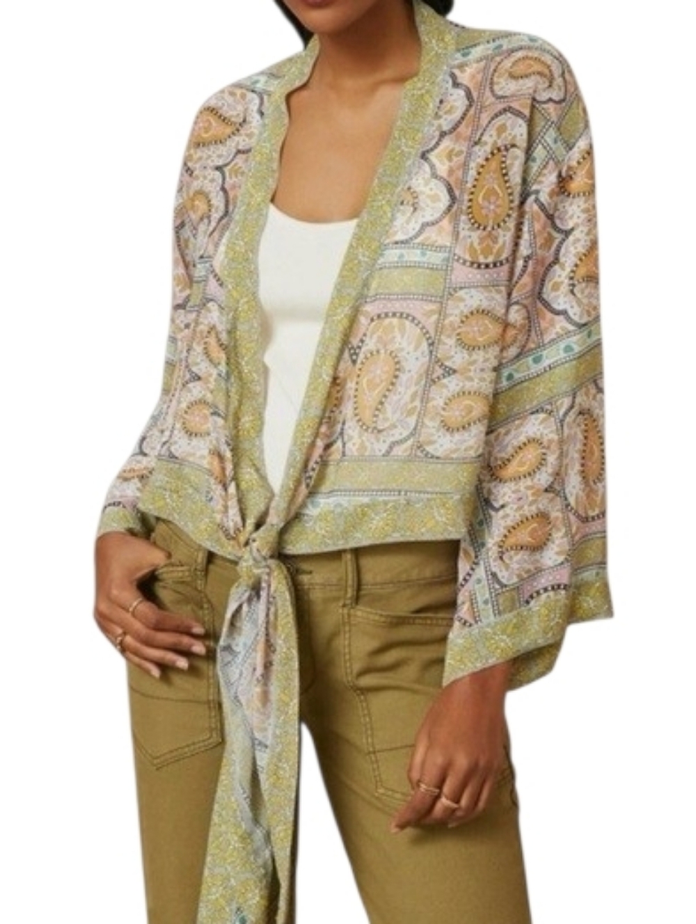 Anthropologie Tie-Front Paisley Kimono Wrap Top - One Size